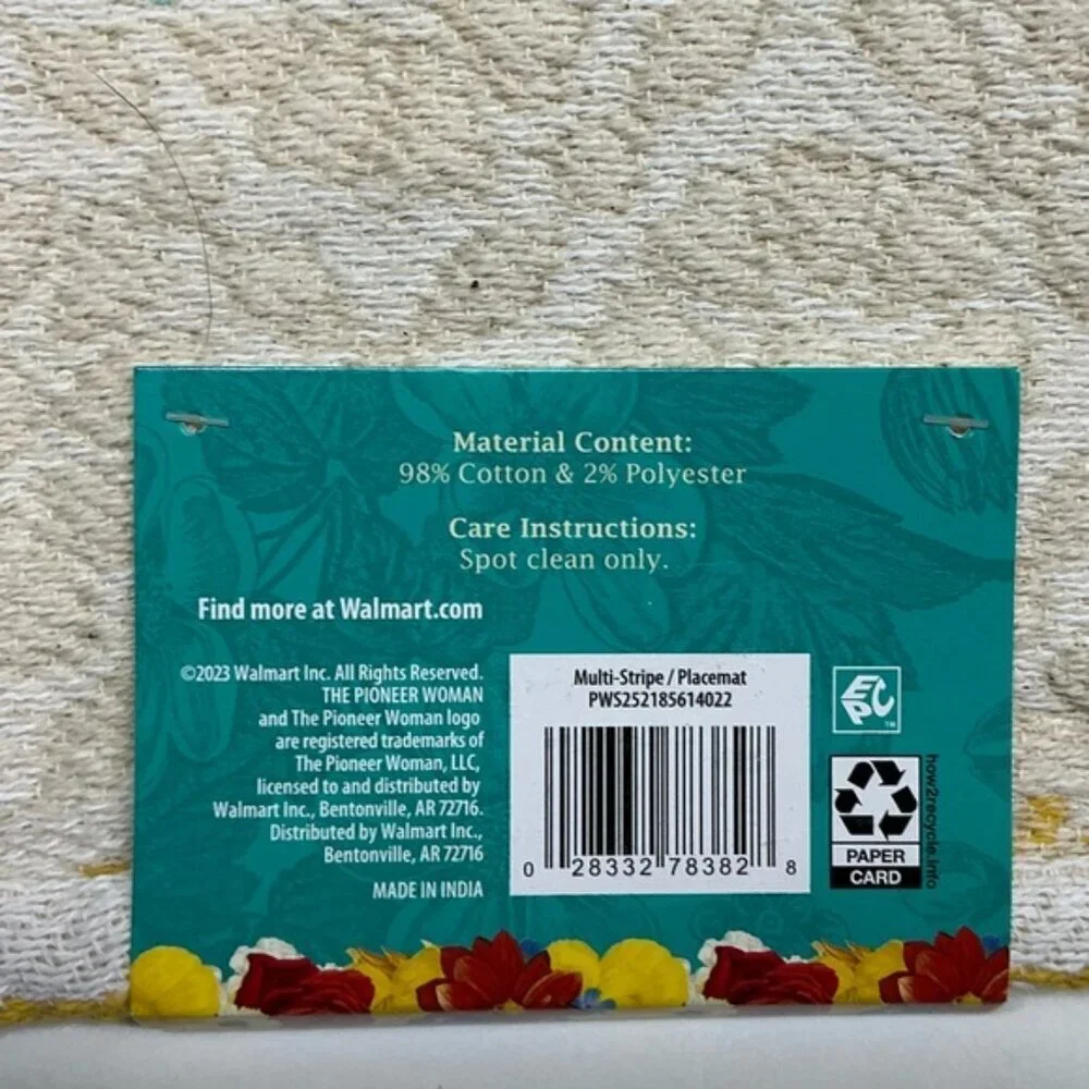 The Pioneer Woman Multi Stripe Fabric Placemats Farmhouse Rectangle 4 Piece Set